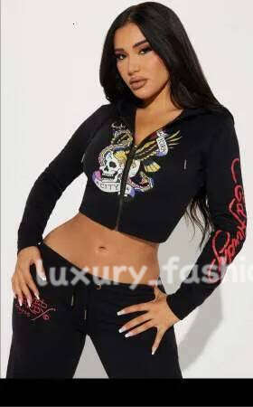 ed hardywomen tracksuit 2 piece set women Brand Designer tracksuit sets for women outfits Sport cardigan hoodie skimmed two Letter printed suit pants zipper coat 05d