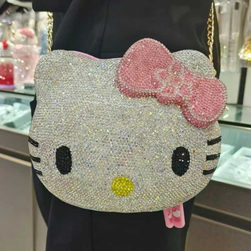 Sanrio Hello Kitty Anime Cartoon Shape Rhinestone Cartoon Full Of Diamonds Dinner Bag Handmade Diamond-set Ladys Clutch Christmas Gift w250711