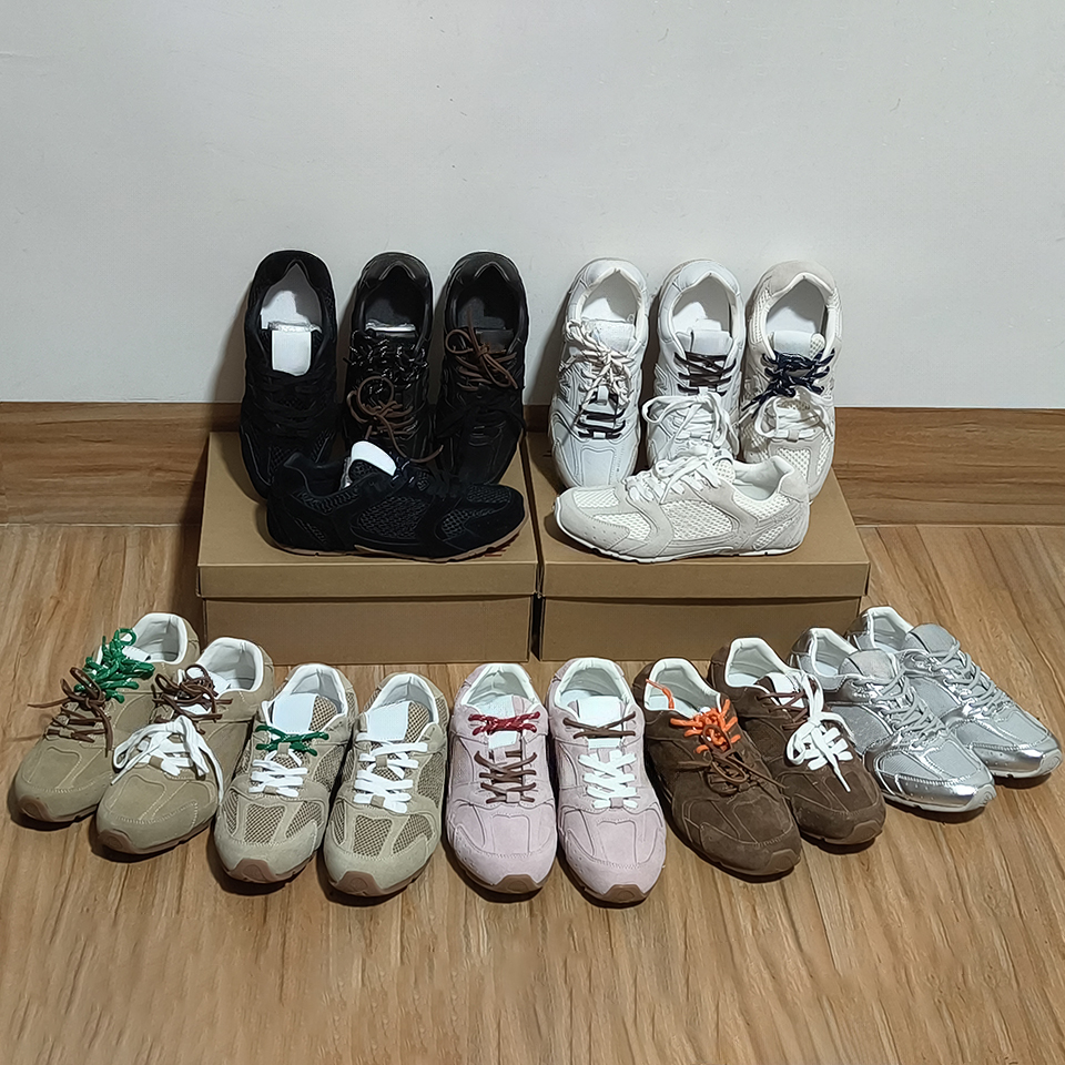 Designer Sneaker Men Women Suede Trainers Mesh Double Color Laces Ballet Flats Ultra Thin Sole Breathable Lightweight Running Shoes Khaki Brown White Gray Eu35-45