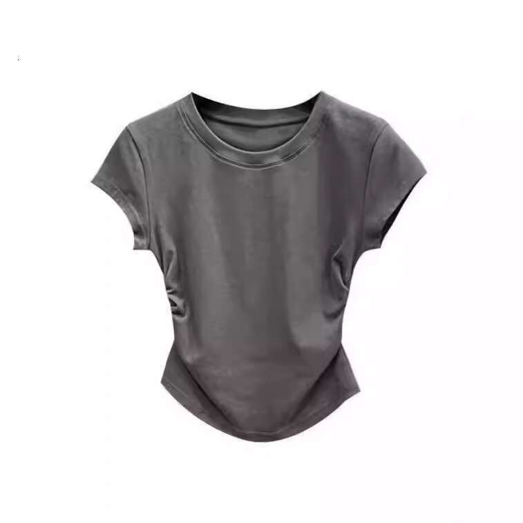 Spicy Girl Pure Desire Waist-Cinching T-Shirt Sleeve Summer New Solid Color Base Pullover Slim Fit Short Top Women B5