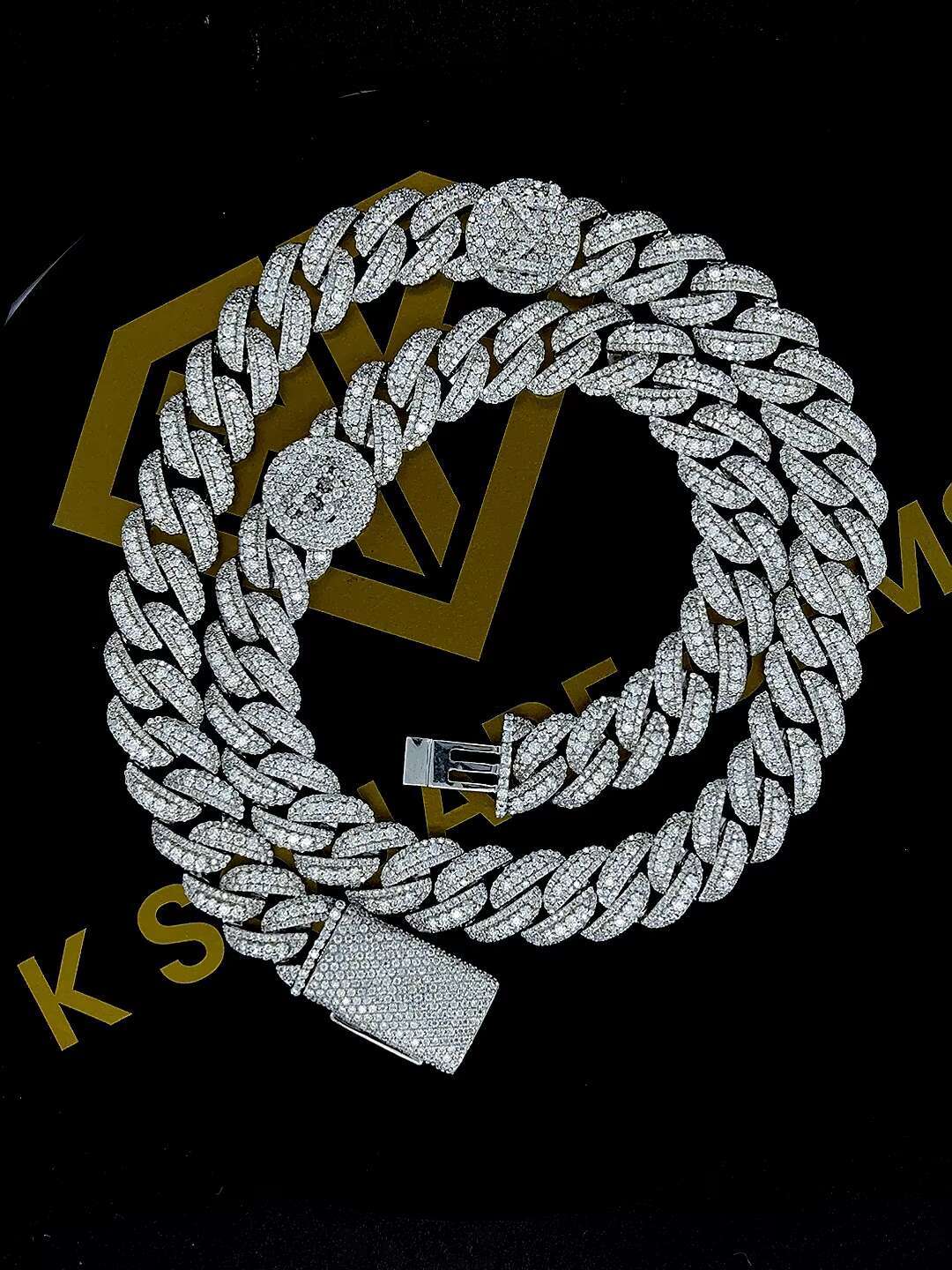 13 mm Miami Cuban Chain Moissanite Diamond Miami Cuban Link Chain Necklace Solid 925 Silver 22 Inch PASSES DIAMOND Tester!!!