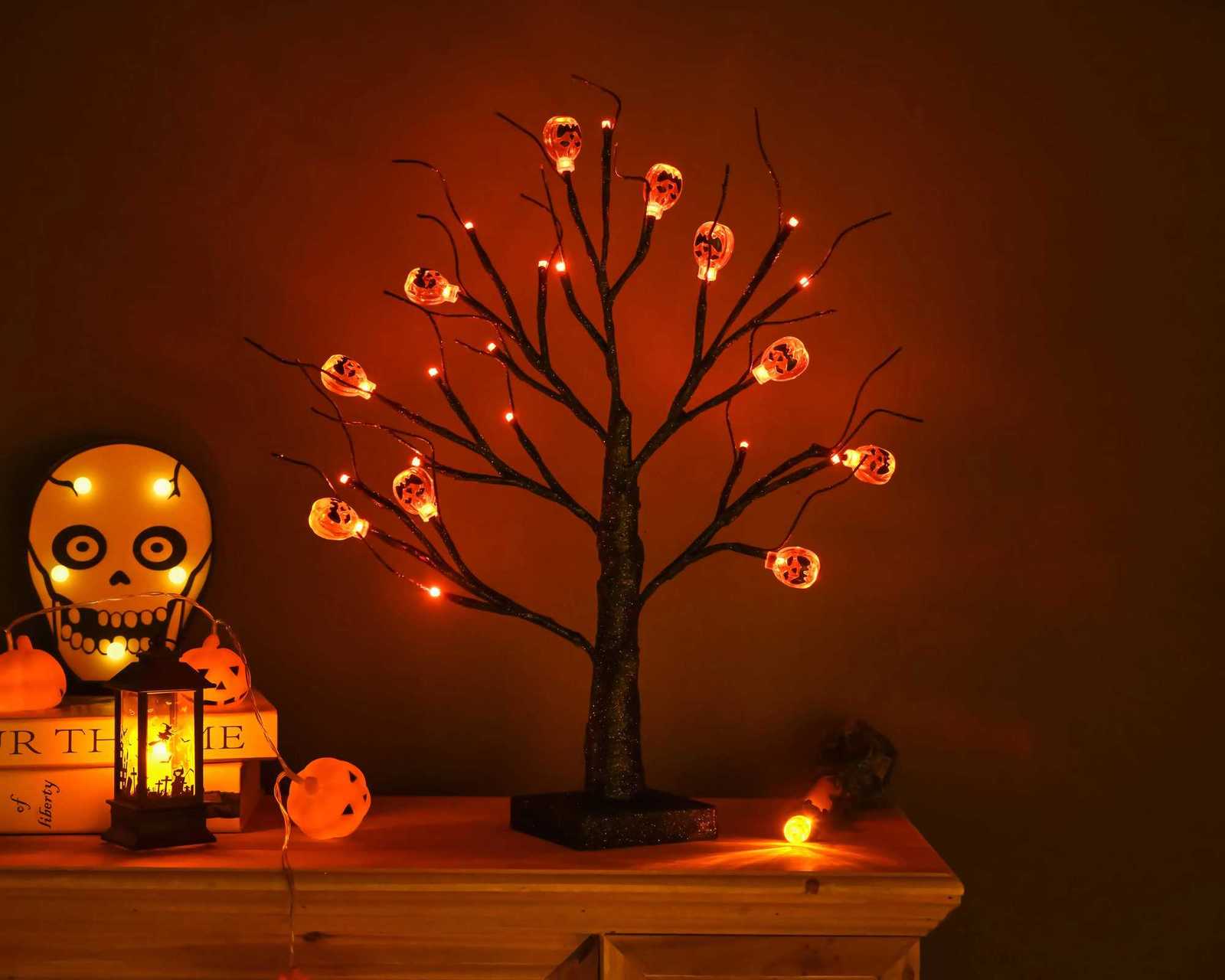 45CM Halloween LED Decoration Tree Cover with DIY Black Branches Pumpkin Light Tabletop Home Indoor Decor XJ250710