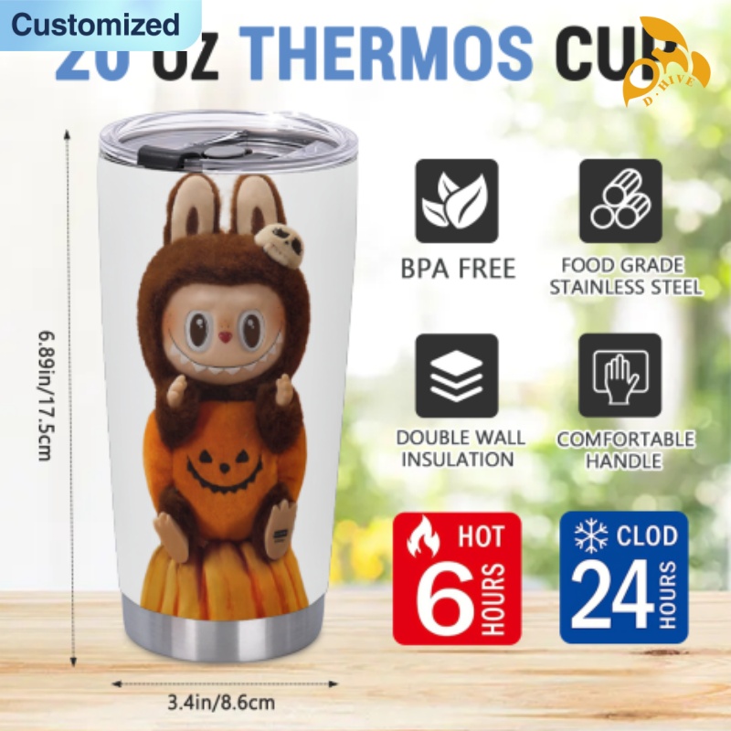 free shipping of customized 20oz thermos cup with labubu patterns Spotted pattern