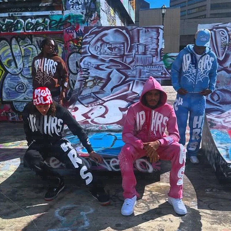 Retro Patch Spider Web Print Zipper Hoodie Y2K Sweatshirt Mens Hip Hop Letter Oversized Hoodie Jacket Clothes Streetwear Jacket 250708