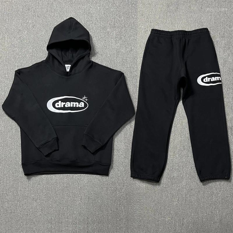Men's Hoodies High Street Trendy Drama Call Hooded Sweatshirt Casual Embroidery Logo Quality Big Pocket Loose Fleece