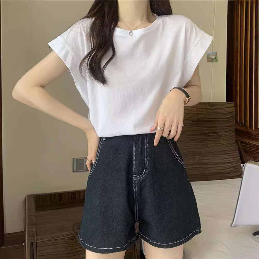 Design Sense Small Flutter T-Shirt Women's Summer New Loose Outerwear Base Shirt Short Sleeve Student Top Trendy B5