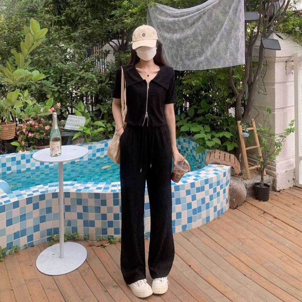 Petite Outfit Sports Casual For Women Autumn New Slimming Hooded Sweatshirt Wide-Leg Pants Two-Piece Set B5