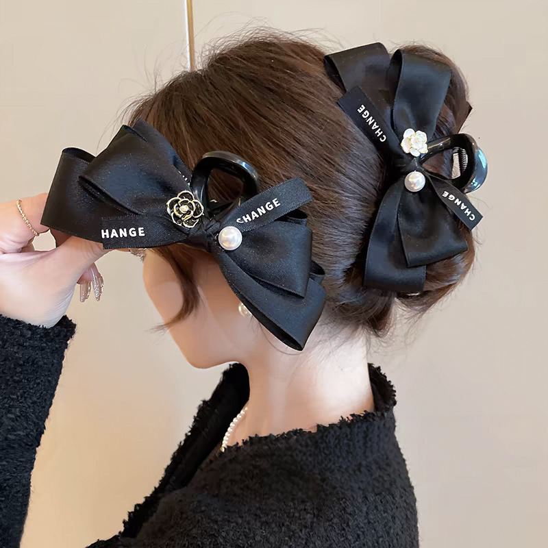 Elegant Bowknot Pearl Hair Clip for Women Large Size for Thick Hair Shark Clip Claw Clip Hair Accessory 250711
