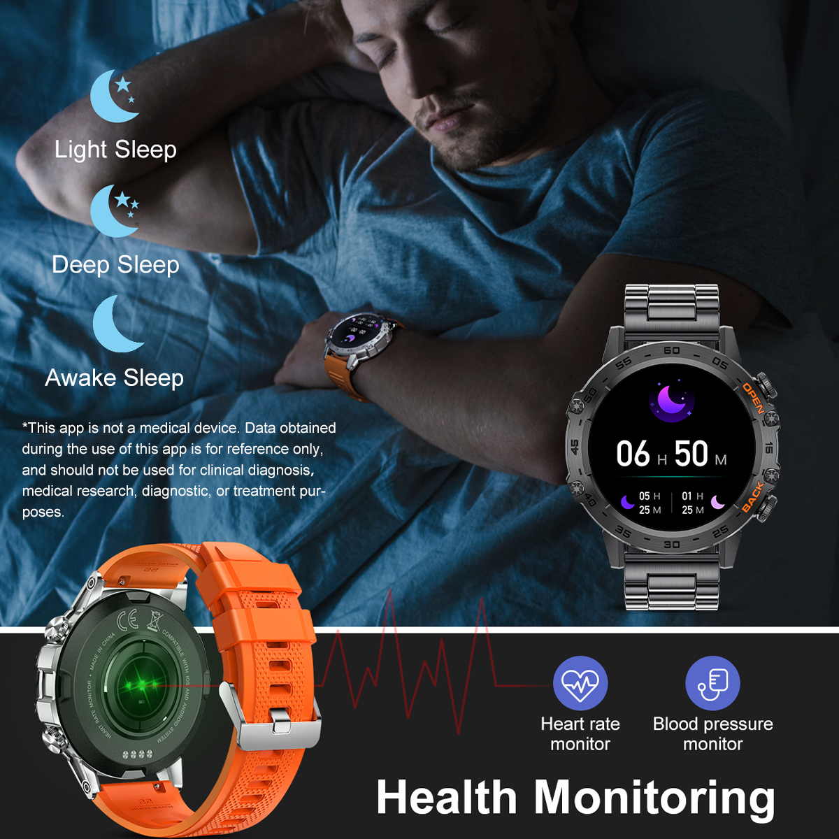 LIGE Smart watch Wireless call, music control, multi-functional waterproof watch, multiple sports modes, blood pressure and blood oxygen monitoring