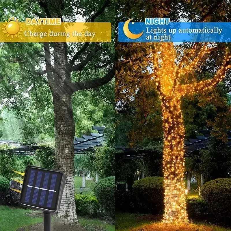 50/100 LED Solar Powered Fairy Lights 8 Lighting Modes IP65 Waterproof Outdoor String Lights for Garden Wedding Christmas Decoration XJ250710