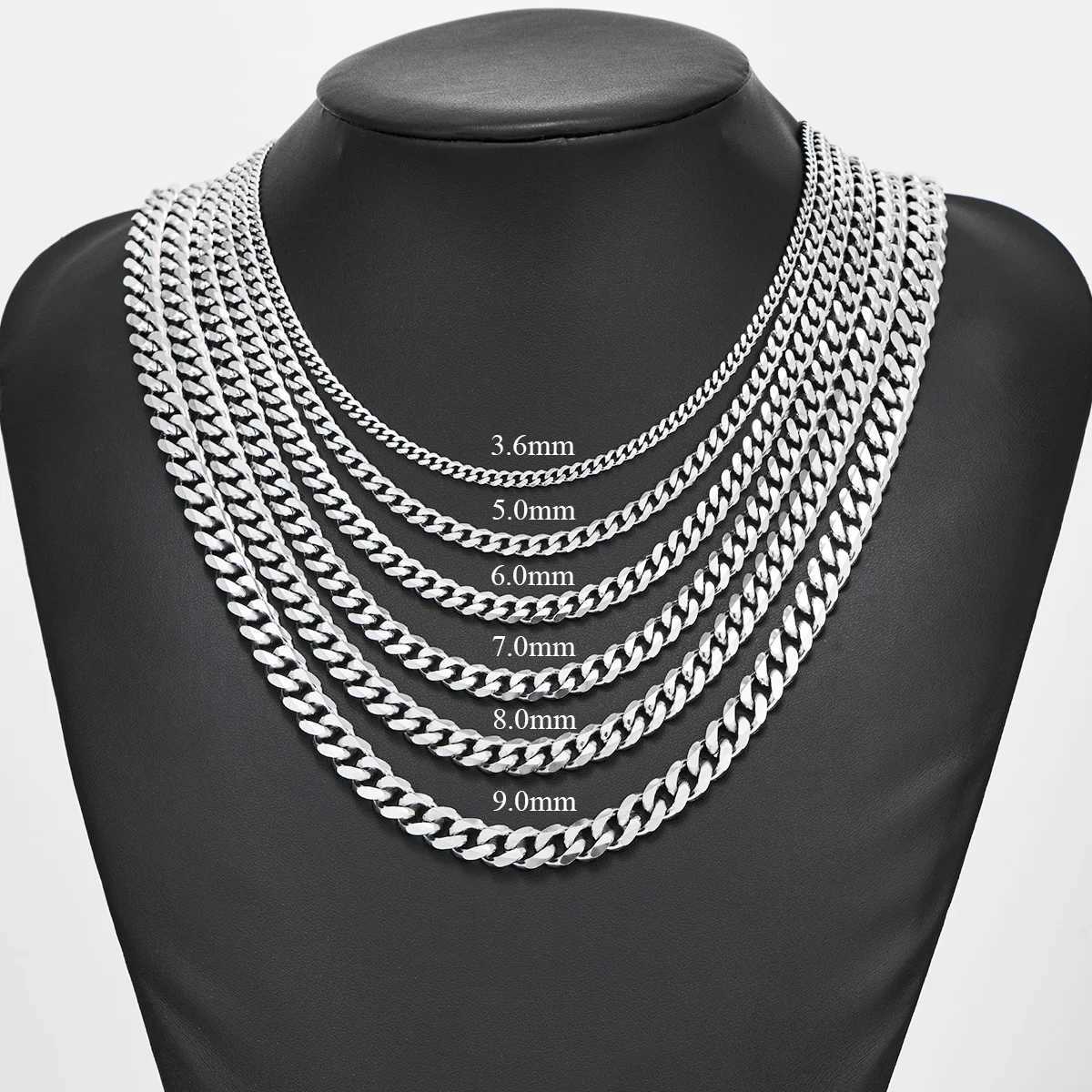 Cuban Link Chains Stainless Steel Classic Men Boy Curb Chunky Silver Color Necklace 3.6mm to 11mm 14 to 30 Inches W250710