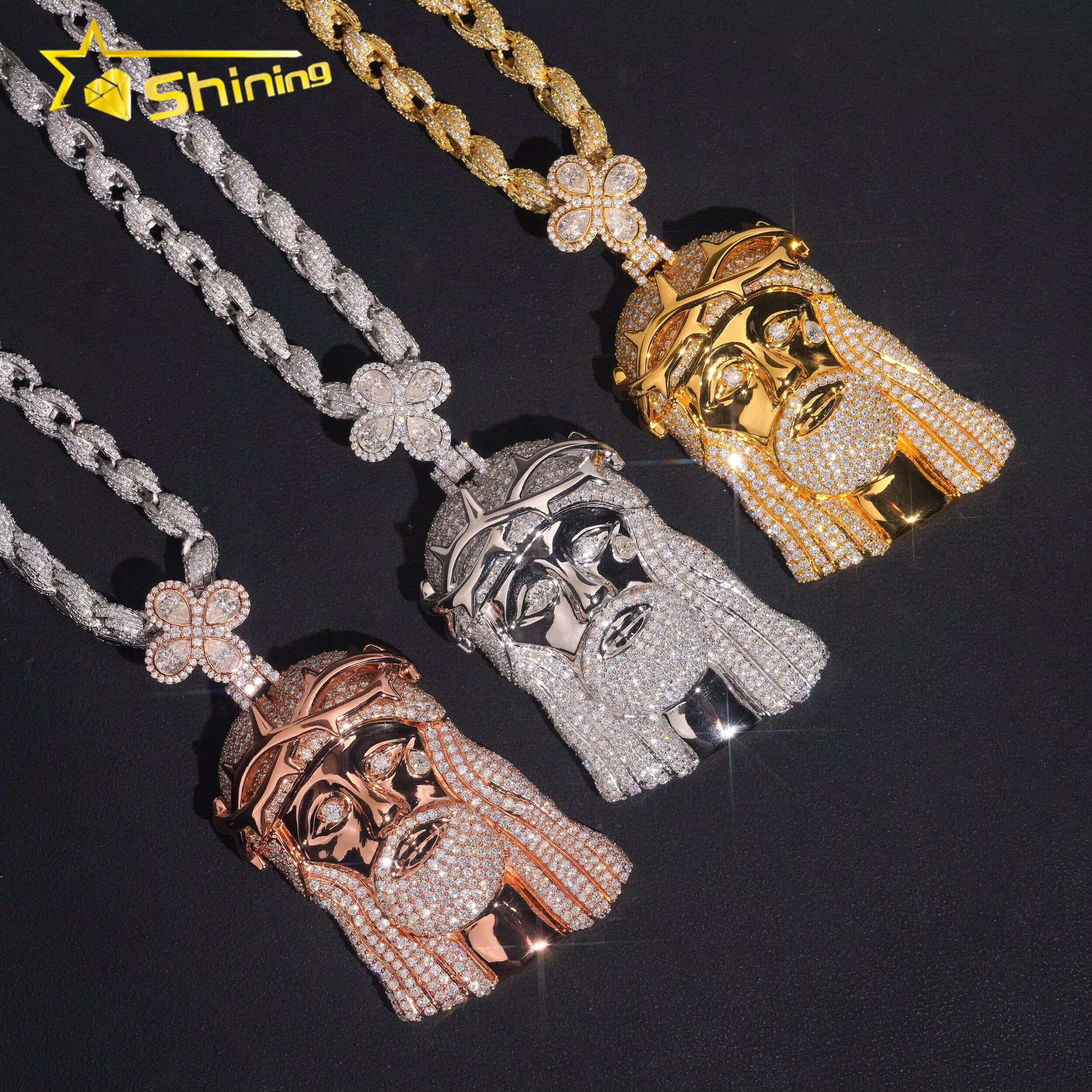 GRA CERTIFIED New Arrival 925 Sterling Silver Gold Plating Hip Hop Jewelry VVS Moissanite Iced Out Jesus Pendant Necklace