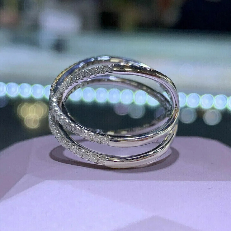 Handmade Ins Top Sell Wedding Rings Sparkling Luxury Jewelry 925 Sterling Silver Fill Pave White Sapphire CZ Diamond Party Women Engagement Cross Band