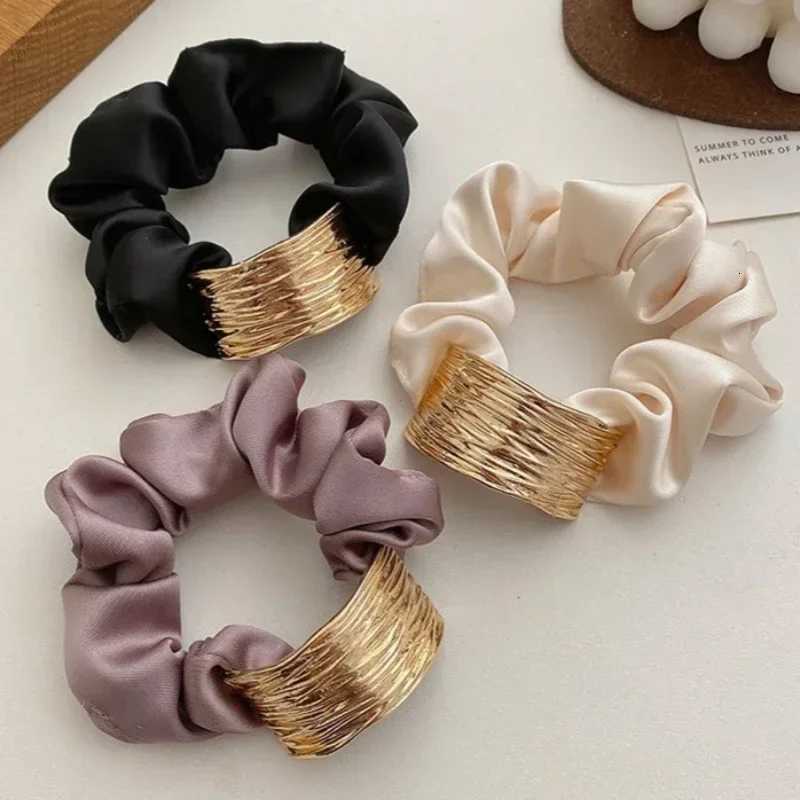 Korean Metal Satin Large Intestine Ring Women Rubber Bands Hair Ties Hair Rope Girls Ponytail Holder Headdress Hair Accessories Y250711