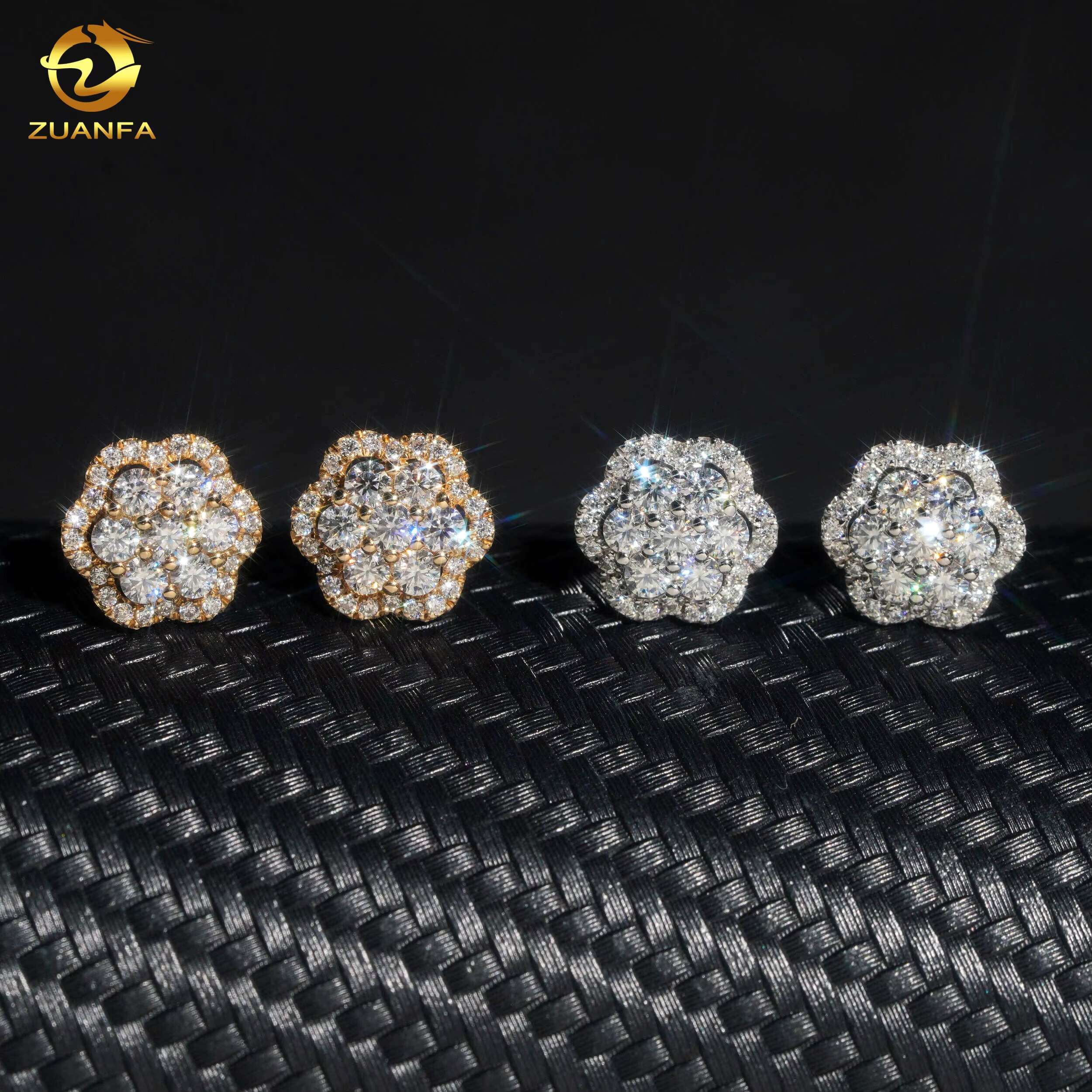 IGI Certificate Fashion Flower Earrings Cluster Lab Grown Diamond 925 Sterling Silver Iced Out Lab Diamond Screw Back Earrings