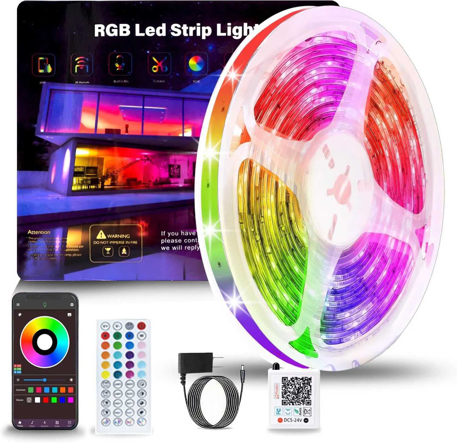 5M-40M LED Lights for Bedroom Color Changing RGB LED Strip Lights Indoor Music Sync 24V LED Ribbon with Remote and App Control XJ250710
