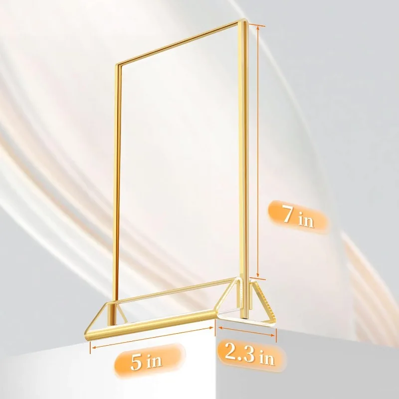 Acrylic gold triangle table, card horizontal and vertical double-sided photo frame, display rack transparent H260306