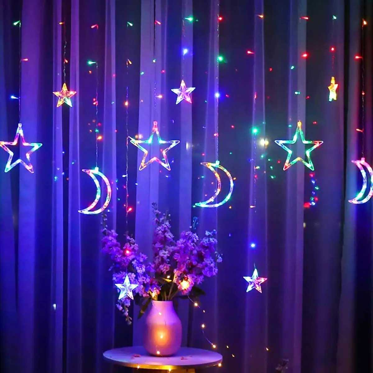 3.5M Romantic Moon Star LED Curtain String Festival Garland Fairy Light Outdoor Garden Wedding Christmas Holiday Home Decor XJ250710