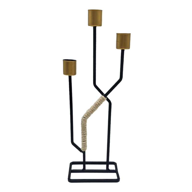 Contemporary Handcrafted Wrought Iron & Hemp Rope Slim Candle Holders