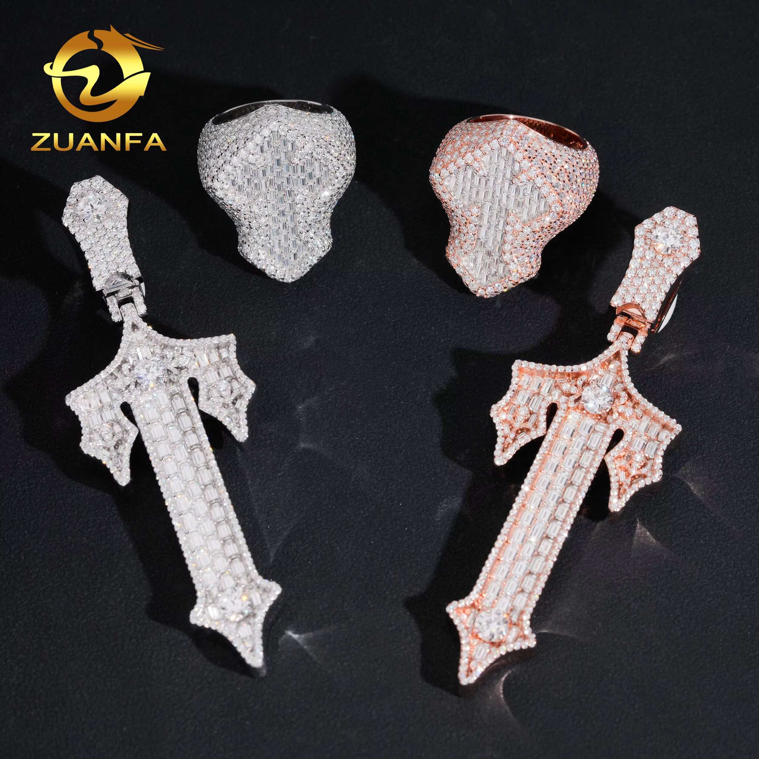 Pass Diamond Tester 925 Silver Fine Jewelry High Quality Hip Hop Cross Pendant Mens Moissanite Ring