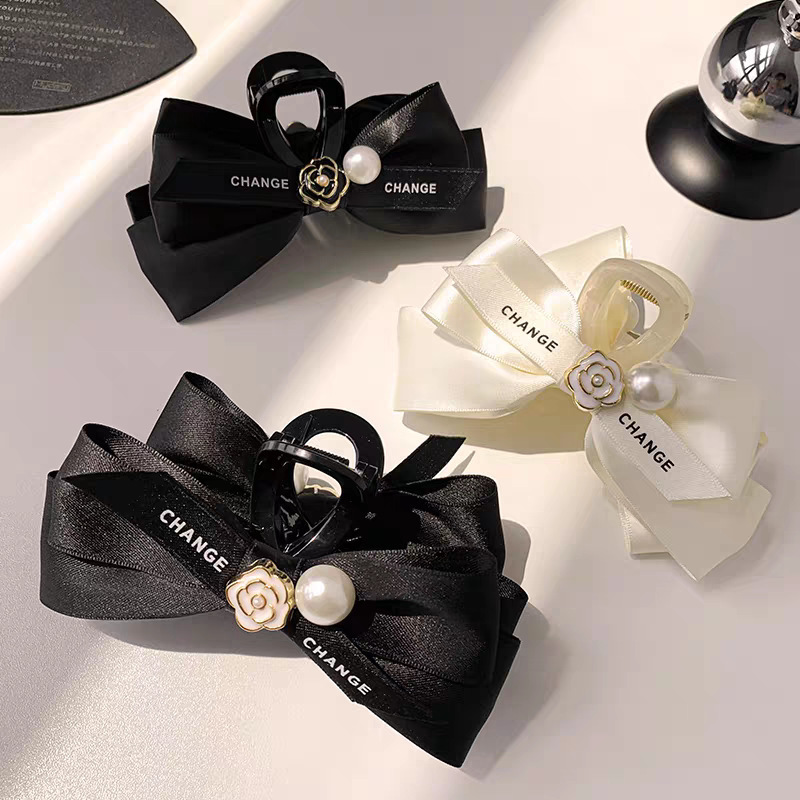Elegant Bowknot Pearl Hair Clip for Women Large Size for Thick Hair Shark Clip Claw Clip Hair Accessory 250711