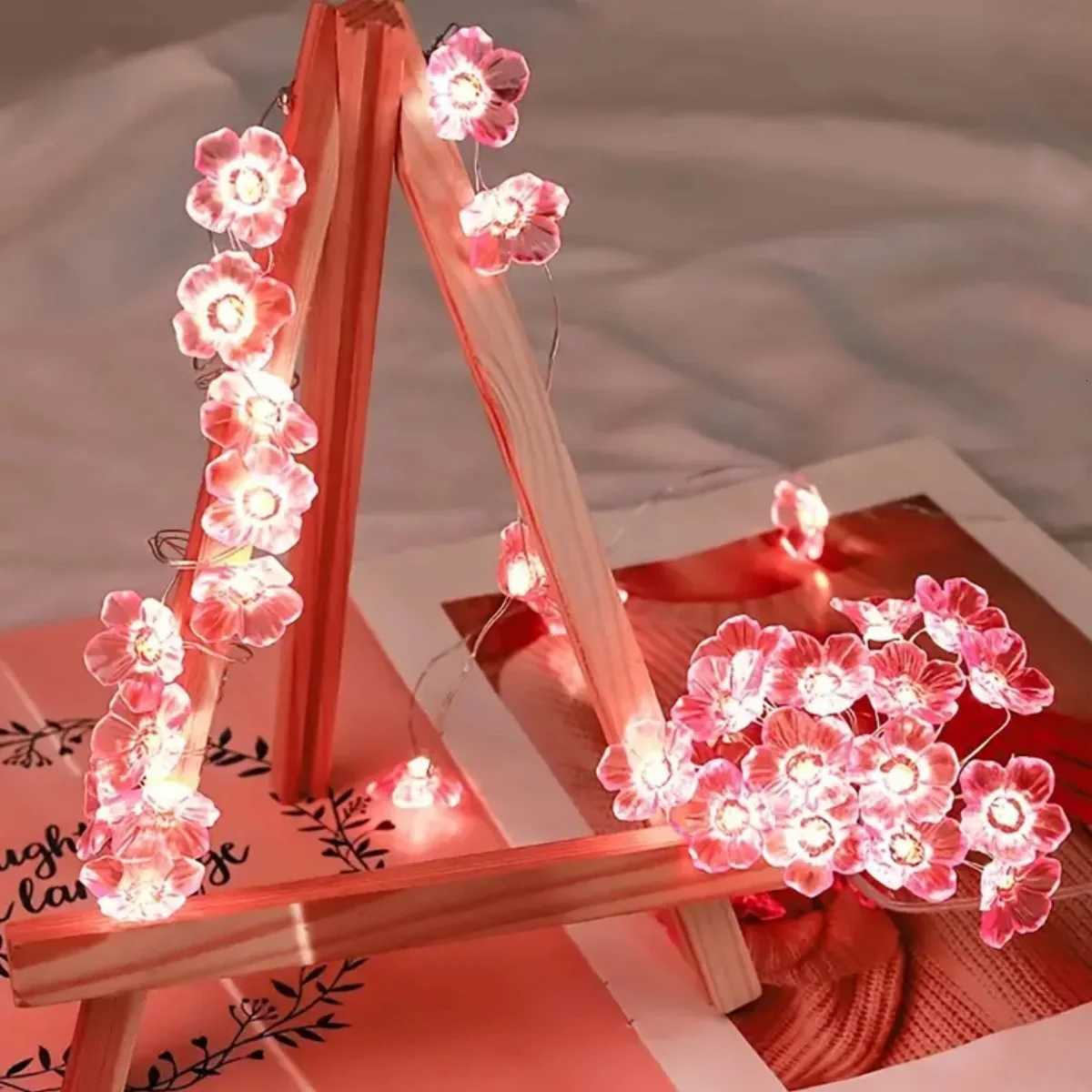 1PC 10/20/30 LED Cherry Blossom Fairy Lights Pink Flower Atmosphere String Lights Battery Operated Outdoor Indoor Decorative XJ250710