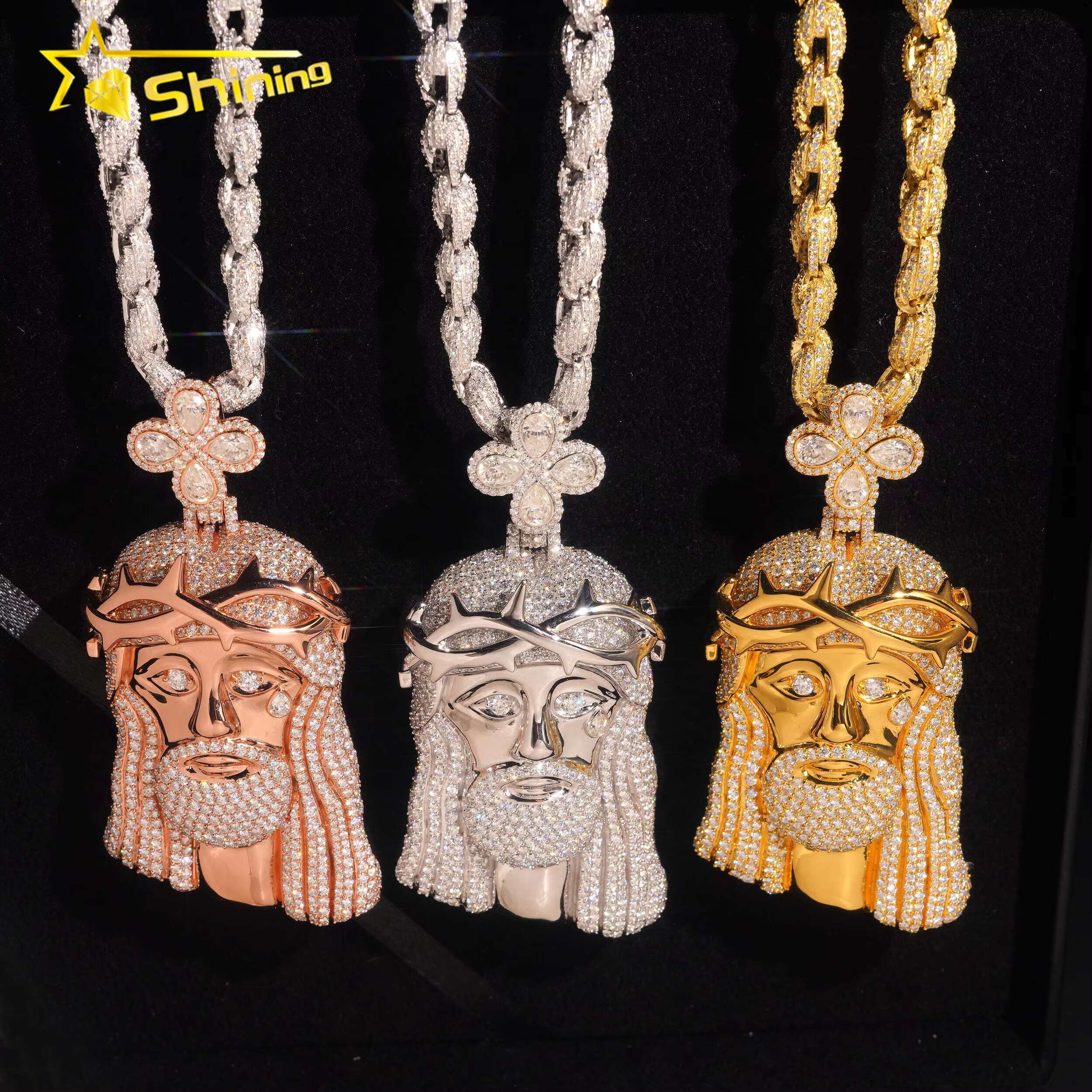 GRA CERTIFIED New Arrival 925 Sterling Silver Gold Plating Hip Hop Jewelry VVS Moissanite Iced Out Jesus Pendant Necklace