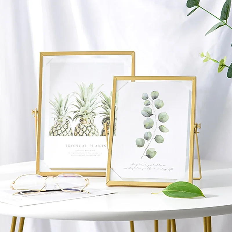 Nordic Metal Frame Gold Black Rectangle Glass Pictures Frames Modern Poster Photo Stand Commemorative Gift Tabletop Decor H260306