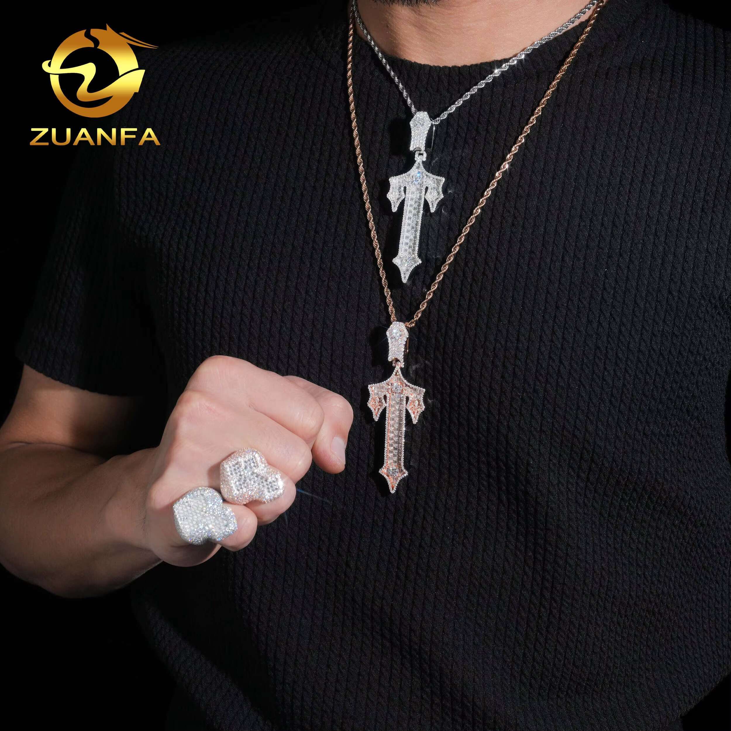 Pass Diamond Tester 925 Silver Fine Jewelry High Quality Hip Hop Cross Pendant Mens Moissanite Ring