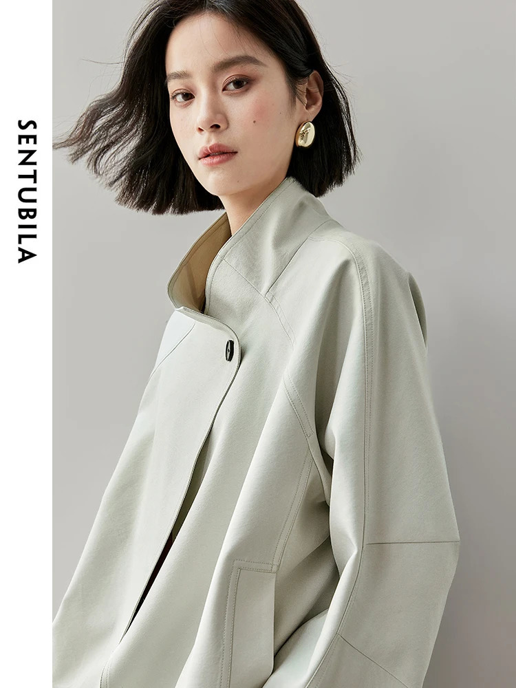SENTUBILA Stand Collar Single Button Trench Coats for Women Autumn Fashion Loose Casual Loose Simple Women Coats 143F55826 250703