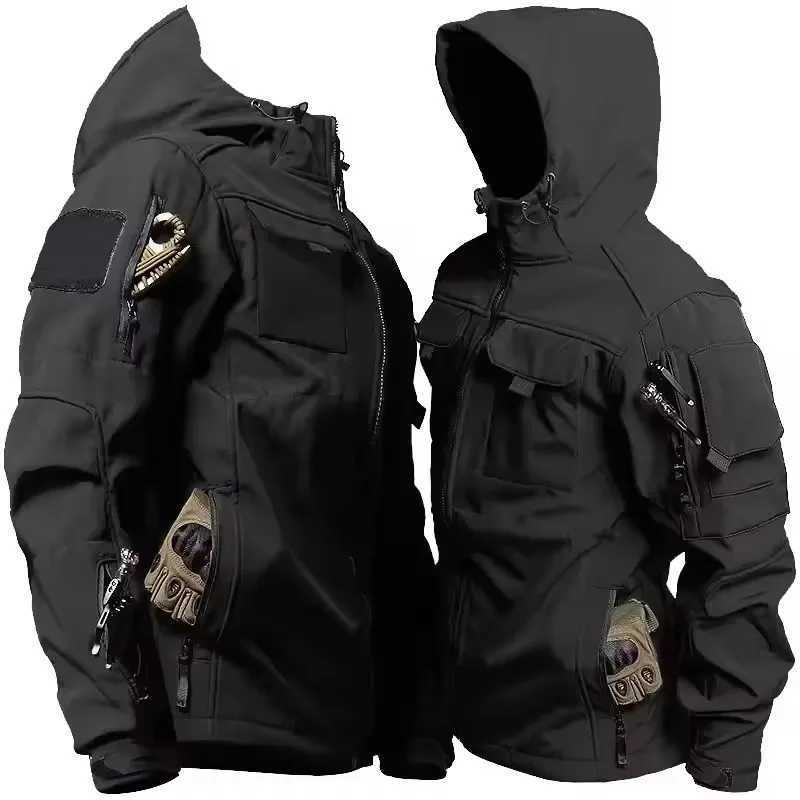 New Autumn Winter Tactical Jackets Men Military Soft Shell Waterproof Windproof Hooded Jacket Outdoor Functional Multi-pockets W250711