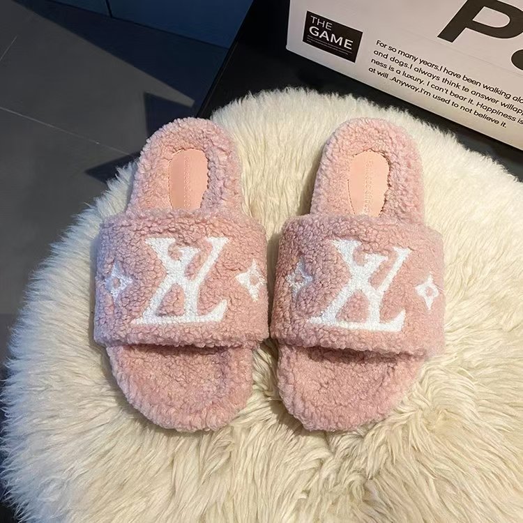 Designer Sandals plush Cotton Slippers Flip Flops Fashion Anti-Slip Female Slides Women Furry Fluffy Faux Fur Warm Indoor