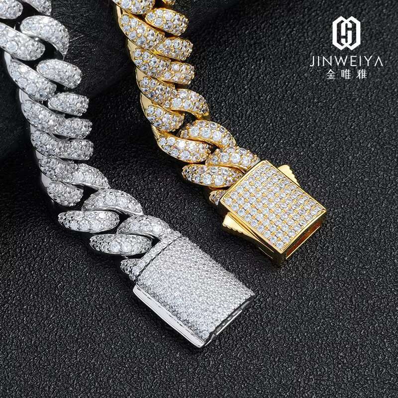 High Quality Luxury Hip Hop Necklace 14k Gold Chain White Gold Cuban Link Iced Chain Men