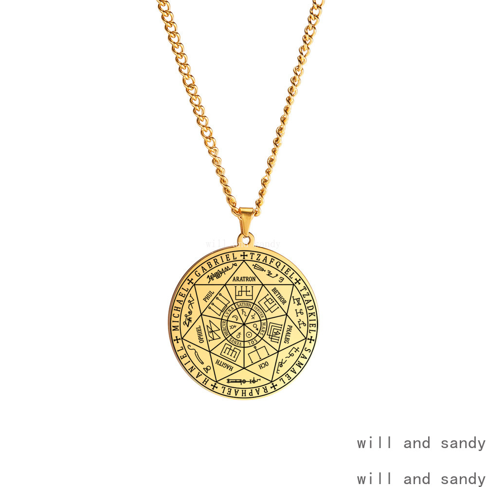 18k Gold Religions Angel Disc Necklace Stainless Steel Gold Chain Hexagram Pendnat Hot Sell Fine Jewelry Gift