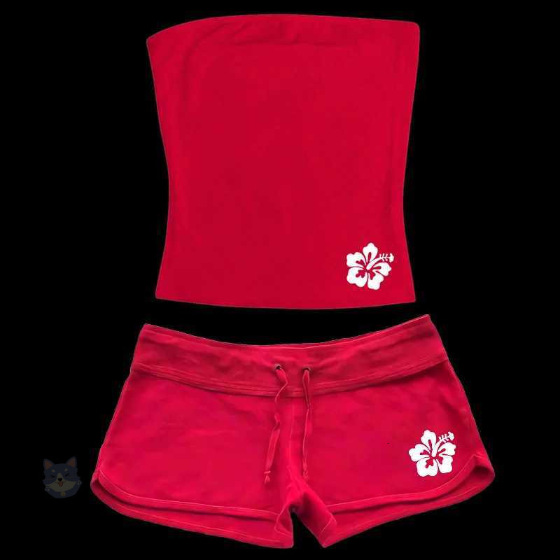 Y2K Womens Set wer print Seless Halter Tank Top and Shorts Suit Summer Hot Girls Beach Style INS Two 2 Piece Sets OutfitC250218 bfc c1e