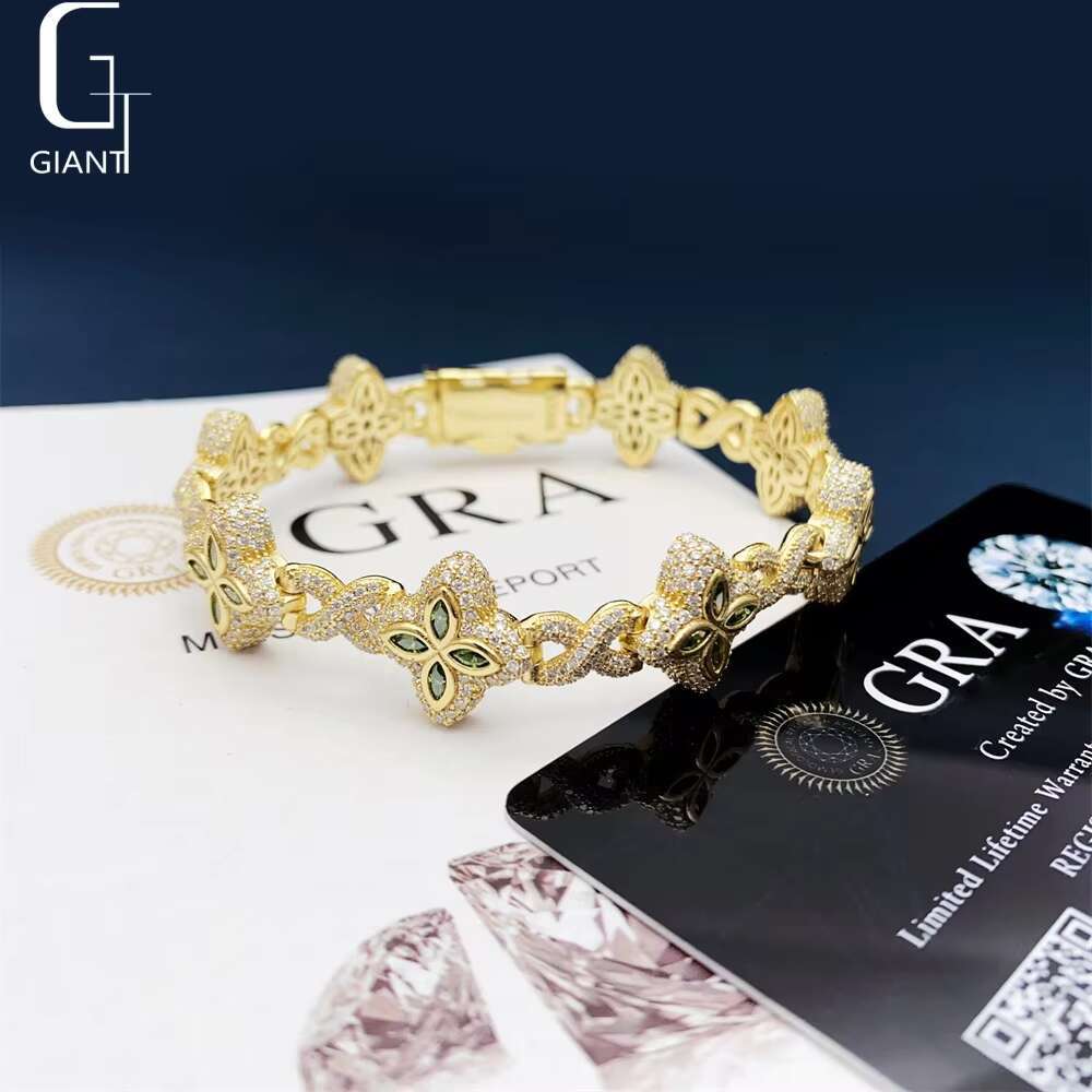 Luxury Colorful Marquise Flower Design 15mm Custom Iced Out Hip Hop Jewelry Cuban Link Chain 925 Silver VVS Moissanite Bracelet