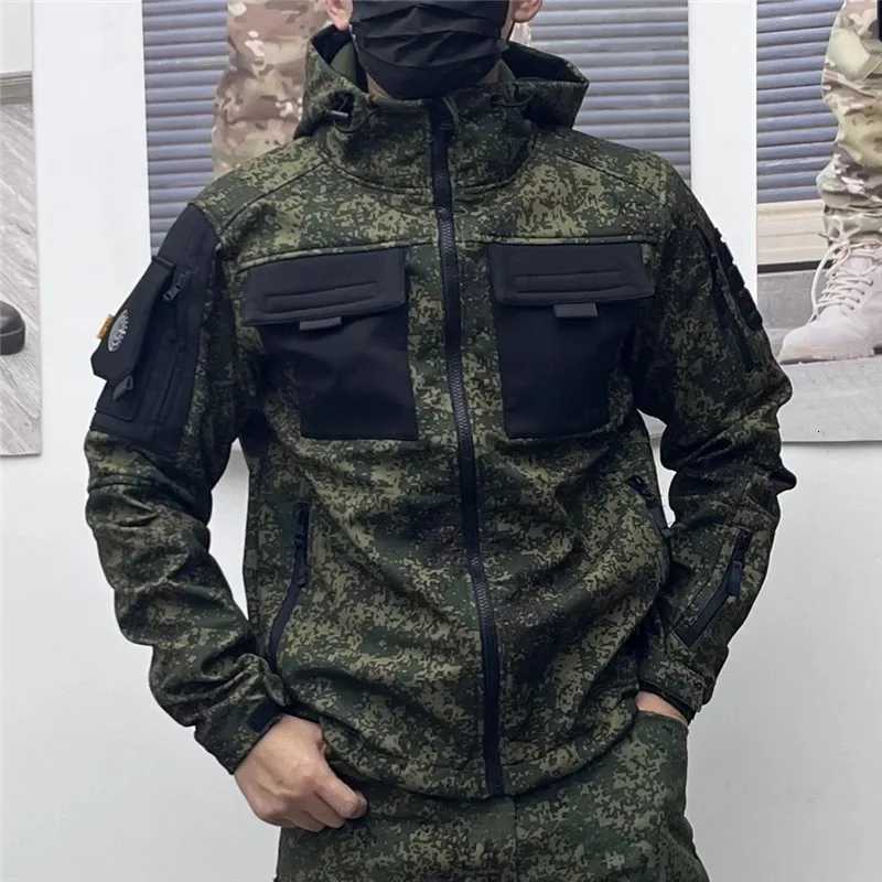 Winter Waterproof Tactical Jacket Soft Shell Russia Camo Military Combat Fleece Coat Outdoor Multi Pocket Hiking Climbing Jacket W250711