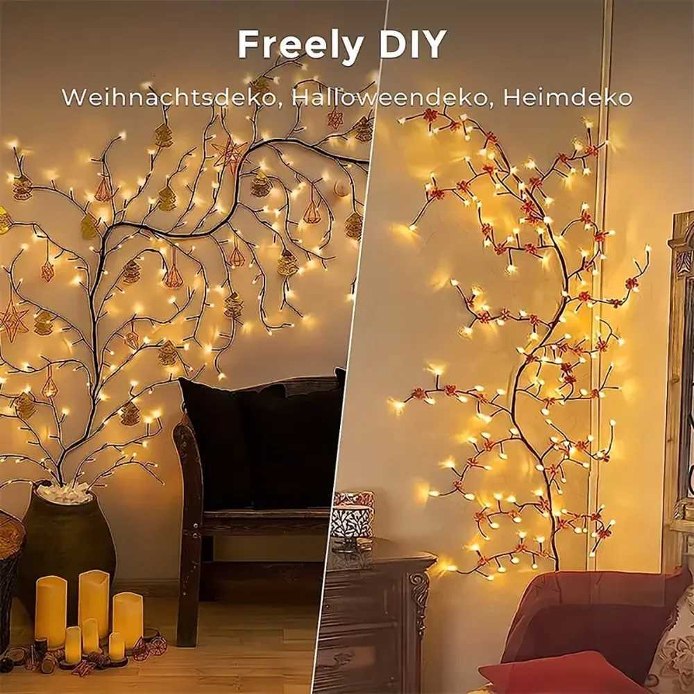 72/96/144LEDS USB Willow Vine Branch Lights 8 Modes Warm White Light for Wall Room Kitchen Coffee Shop Christmas Halloween Decoration XJ250710