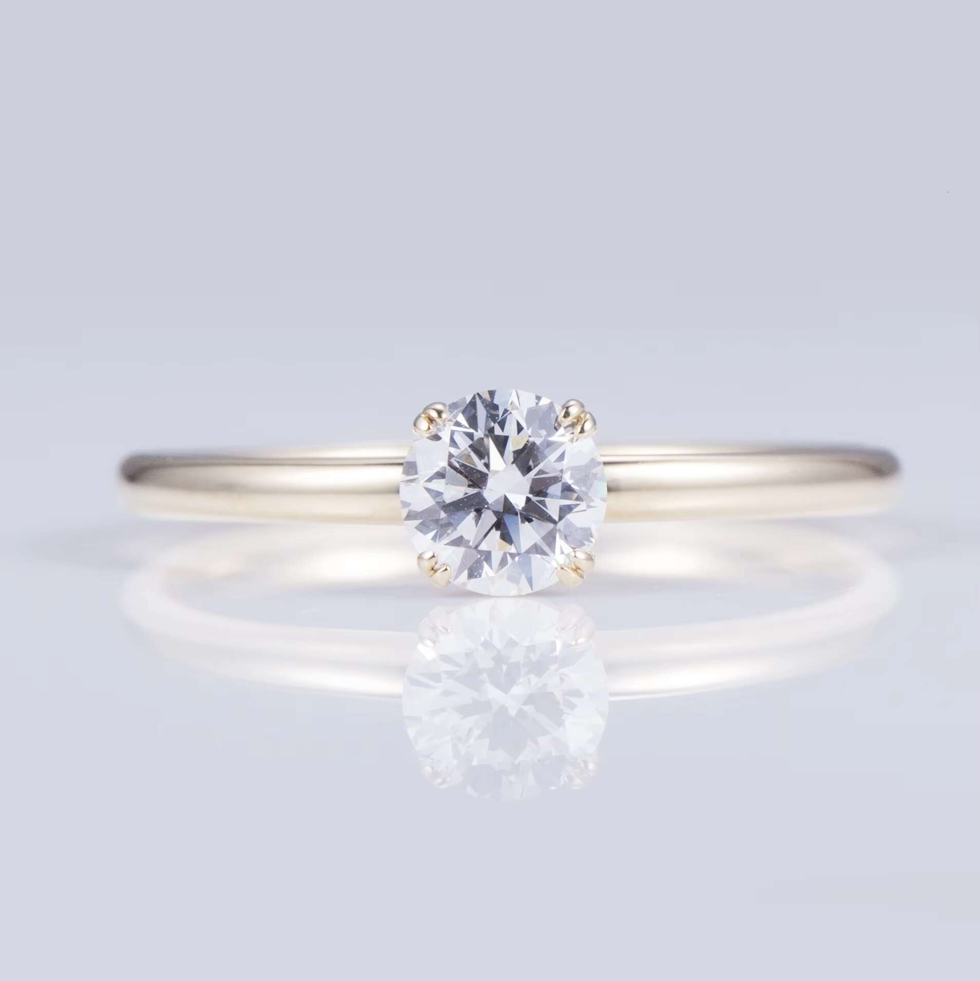 Messi Jewelry 14k Yellow Gold Solitaire 5mm Round Brilliant Cut Moissanite Diamond Engagement Ring