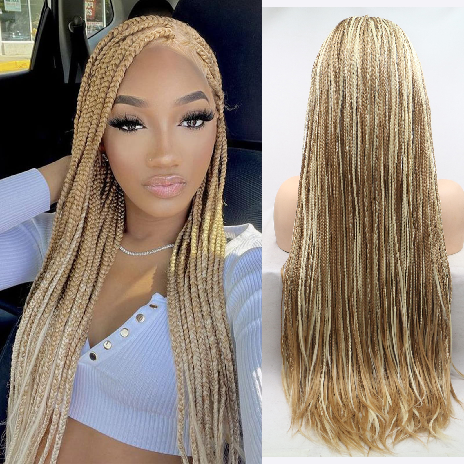 Black Mixed Curly Wigs Braided Look Like Human Hair Wigs Bohemian 24 Inch 360 Full Lace Front Wigs Braid Long Wig Women Synthetic Locs Cornrow Braids 
