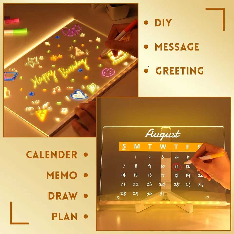 7 Colors DIY Acrylic Board With Night Light LED Pen Note Board for Kids LED Writing Board LED Drawing Board XJ250710