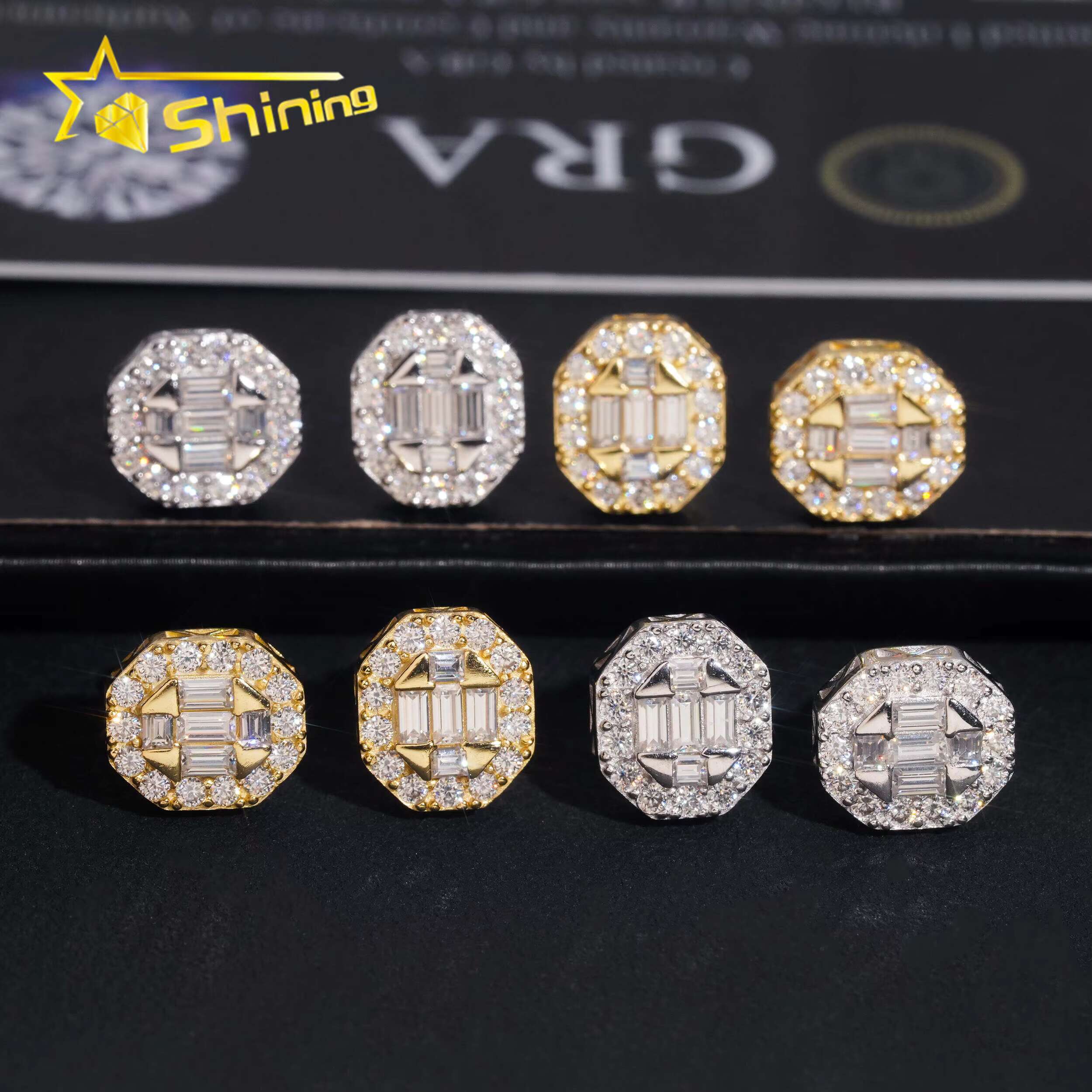 Fast Shipping Hip Hop Jewelry 925 Sterling Silver Diamond Hip Hop Baguette Moissanite Earring VVS Moissanite Stud Earrings
