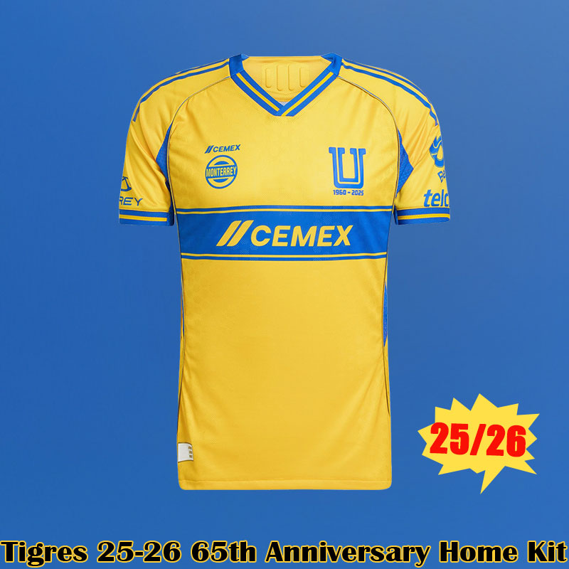 Tigres 25 26 65th Anniversary yellow Home Kit Tigres UANL Soccer Jerseys Liga MX Football Shirt 2025 2026 GIGNAC AQUINO PIZARRO NICOLAS F. THAUVIN CORDOVA LAINEZ man