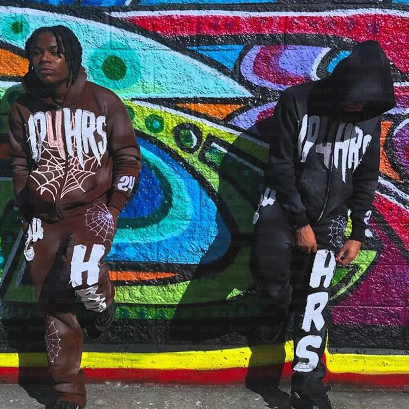 Retro Patch Spider Web Print Zipper Hoodie Y2K Sweatshirt Mens Hip Hop Letter Oversized Hoodie Jacket Clothes Streetwear Jacket 250708