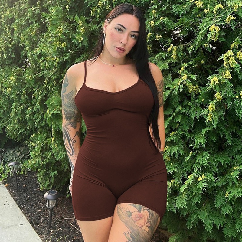 Women's Jumpsuits & Rompers European and American fashion pleated hips slim shorts sexy backless design suspenders tight thin jumpsuit.