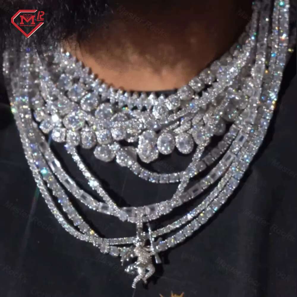 3mm 4mm 5mm 6mm Iced Out Chain Tennis Necklace Men Lab Diamond White Gold S925 Vvs Moissanite Tennis Chain