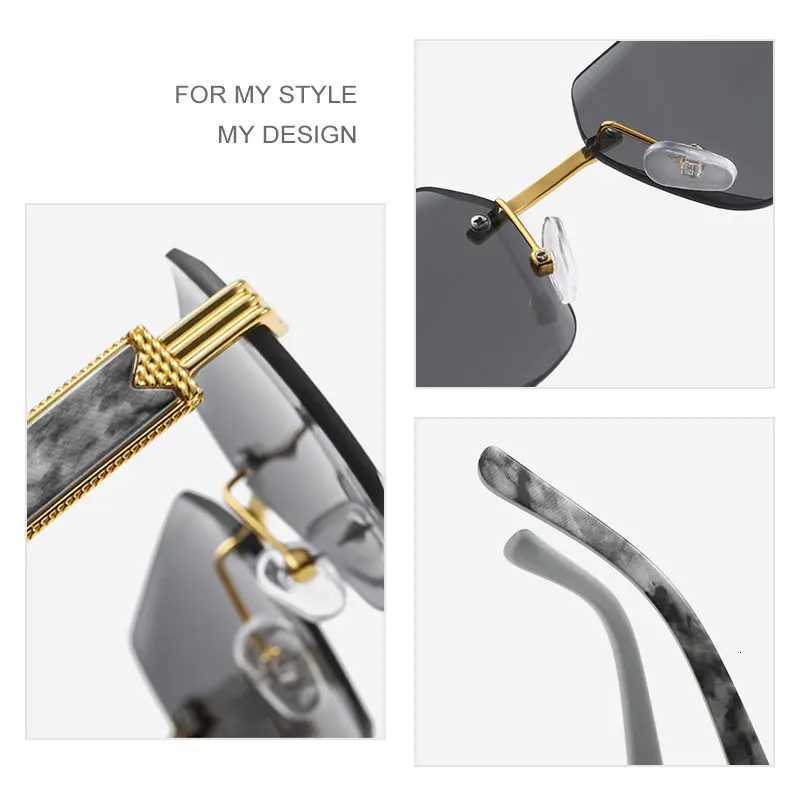 HBK Retro Rimless Square Sunglasses For Men Clear Ocean Gradient Polygon Frameless Eyewear Men Special Textures Women Sunglasses Y250711