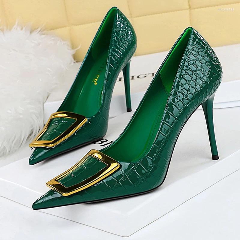 Dress Shoes BIGTREE Women 10 Cm Metal Buckle Ladies Pumps Luxury Women's Banquet Stilettos High Heels Sexy Party