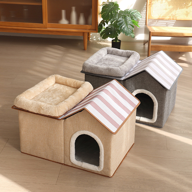 Topmart Cat House With - Large Indoor Condo, 2-in-1 Pet Bed for Kittens and Small Cats, Grey