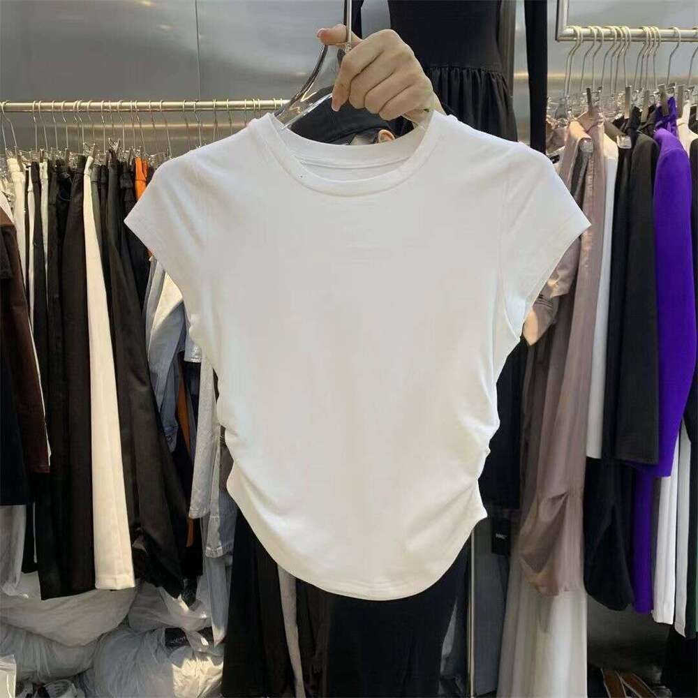 Spicy Girl Pure Desire Waist-Cinching T-Shirt Sleeve Summer New Solid Color Base Pullover Slim Fit Short Top Women B5